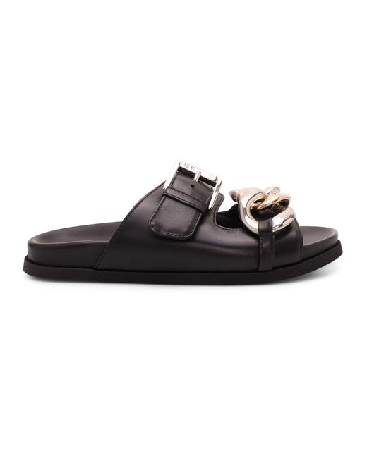 N°21 Chain Leather Flat Sandals in Black - Save 26% | Lyst UK