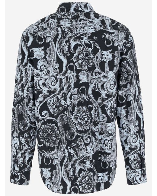 Versace Gray Cotton Shirt With Baroque Print for men
