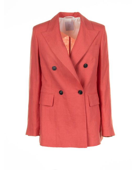 Eleventy Pink Coral Double-Breasted Linen Jacket