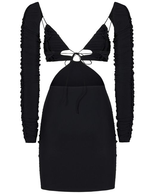 Amazuìn Black Azhar Ruffles Mini Dress