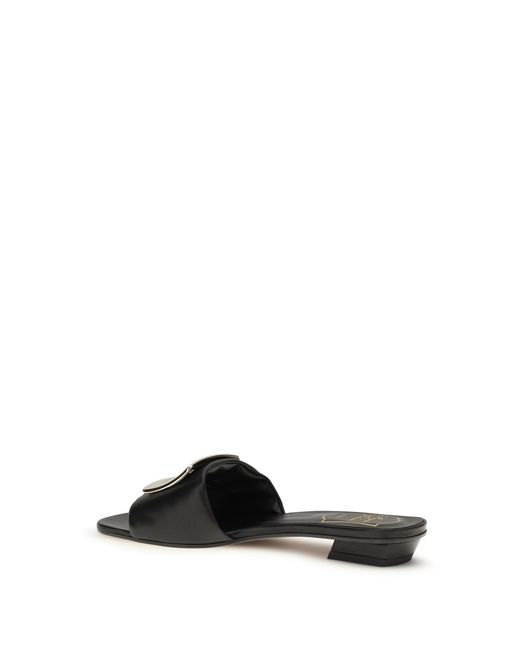Roger Vivier Black Leather Slide Sandals Calf