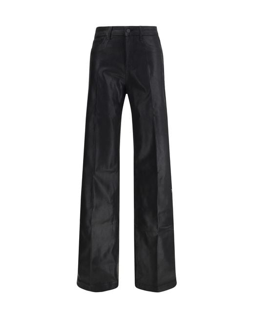 L'Agence Black Clayton Coated Wide Leg Jeans Noir Cotton; Elastane; Spandex