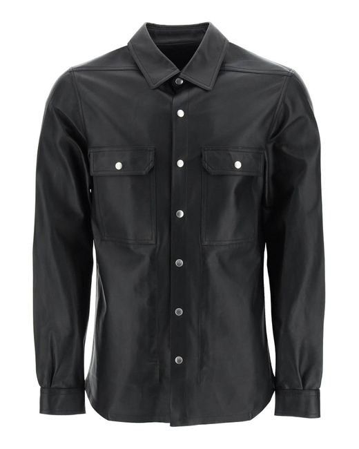 Rick Owens Leather Outershirt in Black for Men | Lyst
