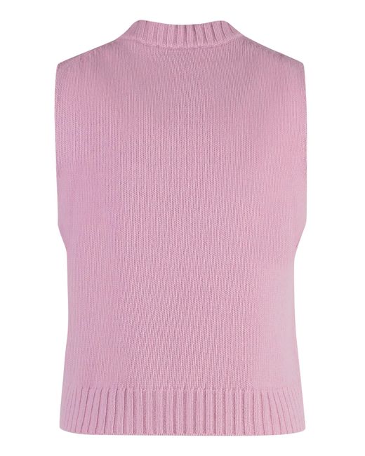 Ganni Pink Wool Blend Knitted Front Vest
