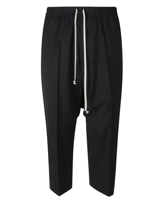 Rick Owens Black Drawstring Cropped Trousers for men