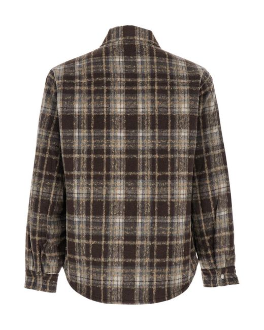DUNST Brown Checkered Shirt With Front Logo Patch for men