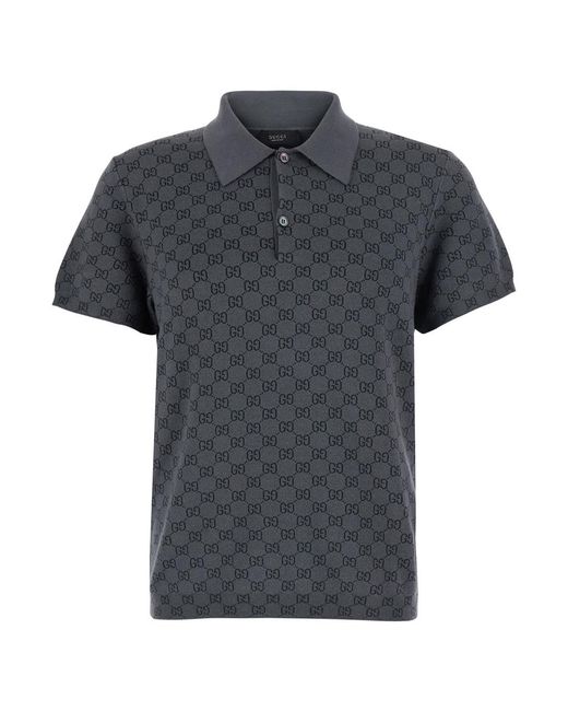 Gucci Black Polo Shirt Wool-Silk Wool And Silk T-Shirts for men