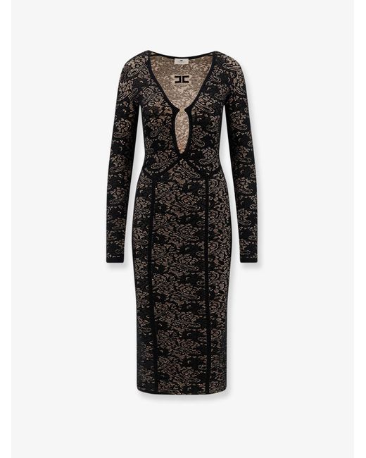 Elisabetta Franchi Black Knitted Midi Dress Polyamide