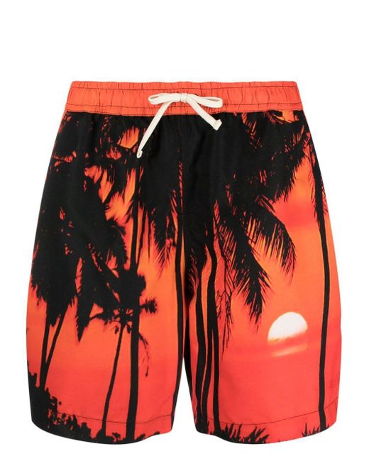 BLUE SKY INN Red Printed Swimming Trunks for men