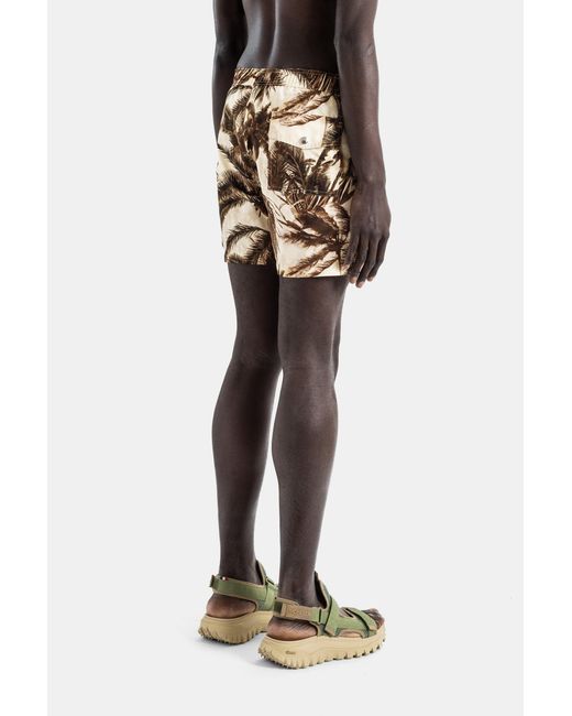 Moncler Multicolor Ivory Polyester Swim Shorts With Sepia Palm Tree Print for men
