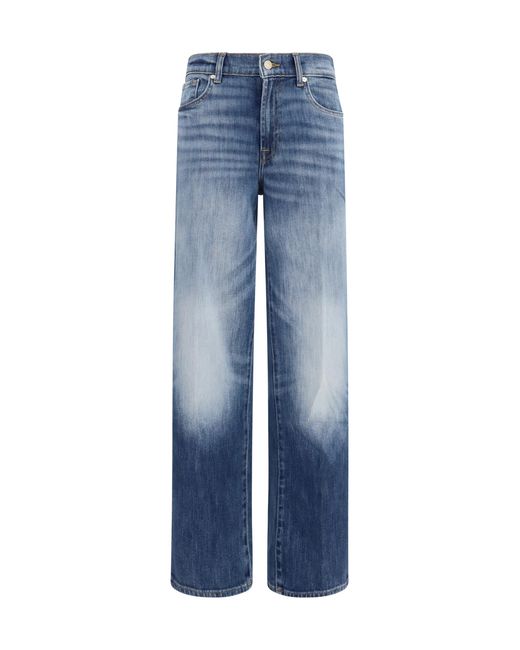 7FOR Blue Straight-Leg Vintage Wash Jeans Cotton; Elastane