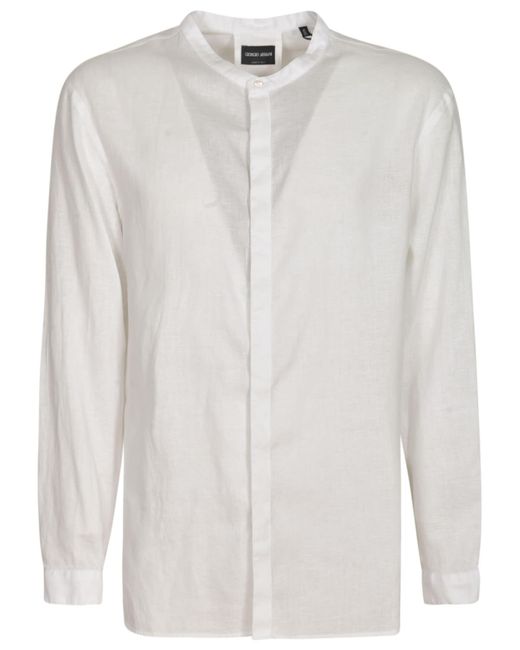 Giorgio Armani White Round Collar Shirt for men