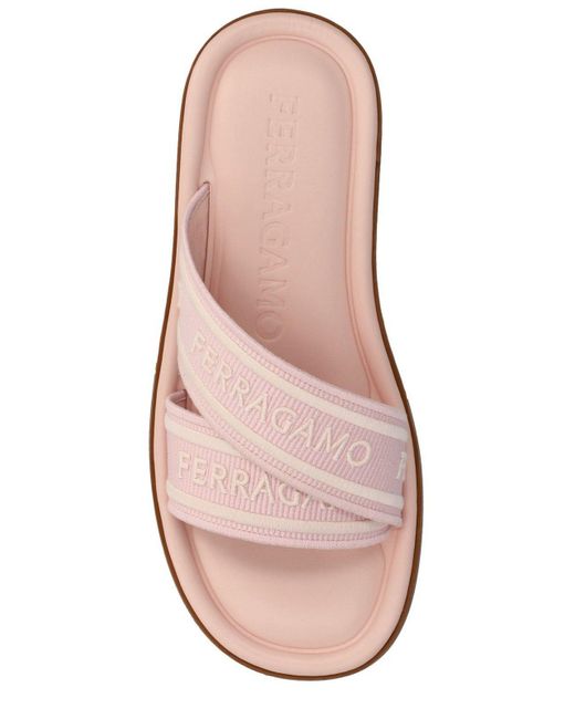 Ferragamo Pink Logo Embossed Slip-on Sandals