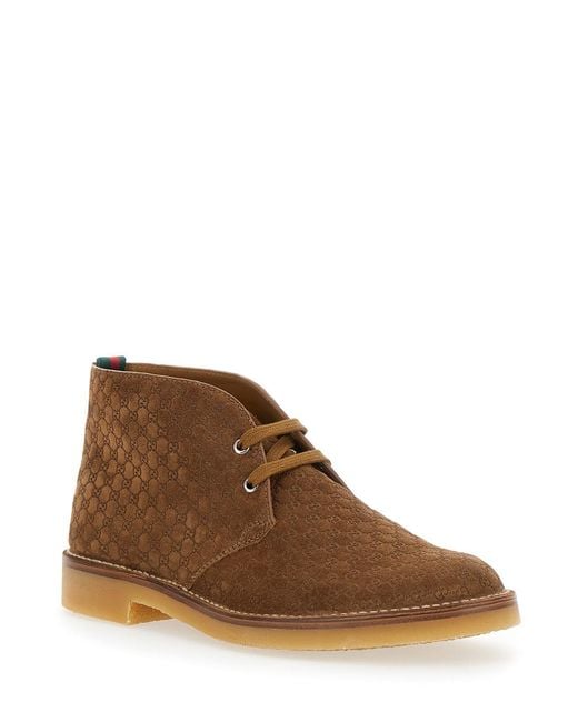 Gucci Brown Ankle Boots With Web Detail Calf for men