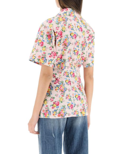 Max Mara White Flower Cotton Poplin Shirt