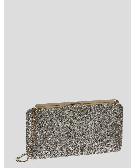 Jimmy Choo Gray Glitter Chained Clutch Bag