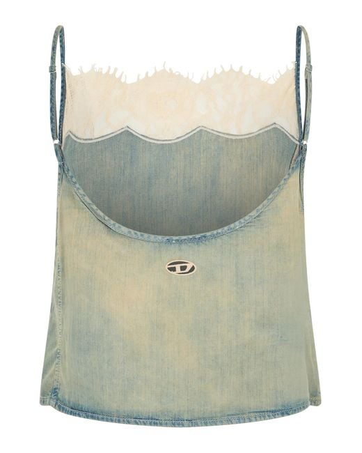 DIESEL Green Sleeveless Denim Top Cotton Vests & Tank Tops