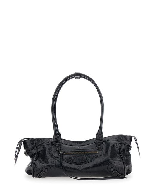 Balenciaga Black Shoulder Bag Le City East West Leather