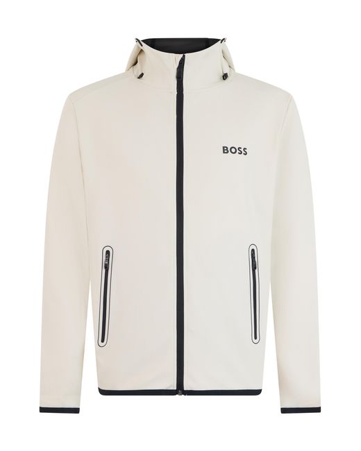 Boss White Zip-Up Sweatshirt Technical Fabric Open Polyester for men