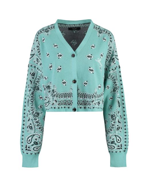 Amiri Green Cropped-Length Knitted Cardigan