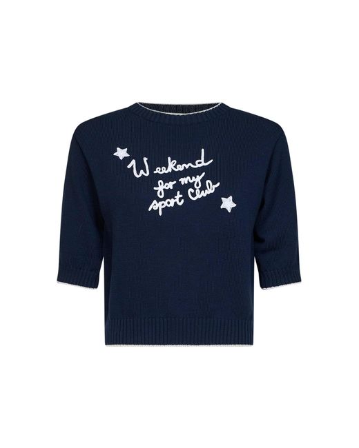Weekend by Maxmara Blue Embroidered Knit Top Cotton