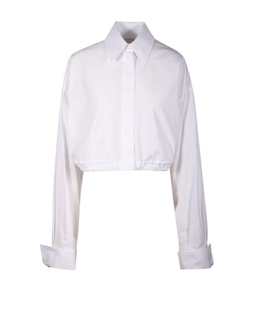Sportmax White Buttoned Long-sleeved Cropped Shirt