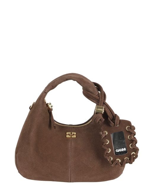 Ganni Brown Hobo Mini Recycled Suede Pelinova