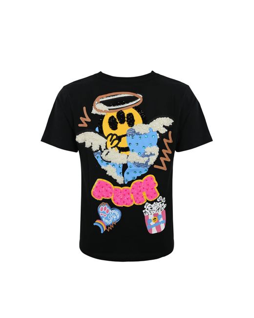 Barrow Black T-Shirt With Angel Smile Print And Rhinestones for men