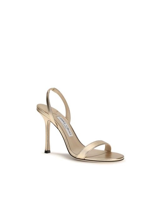 Jimmy Choo Metallic Gold Calf Leather Bos Taurus Stiletto Heel Sandals