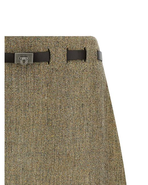 Ferragamo Green Gancini Belt Skirt