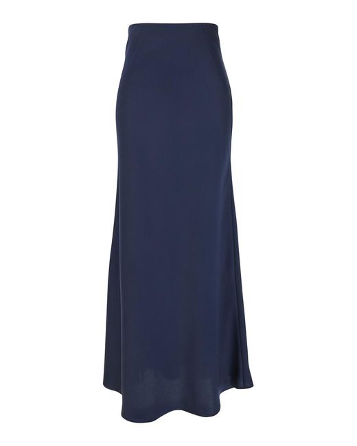 Le Plain Blue Long Skirt With Ruffle Detail