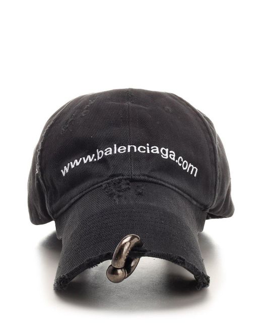 Balenciaga Black Front Piercing Faded Cap for men