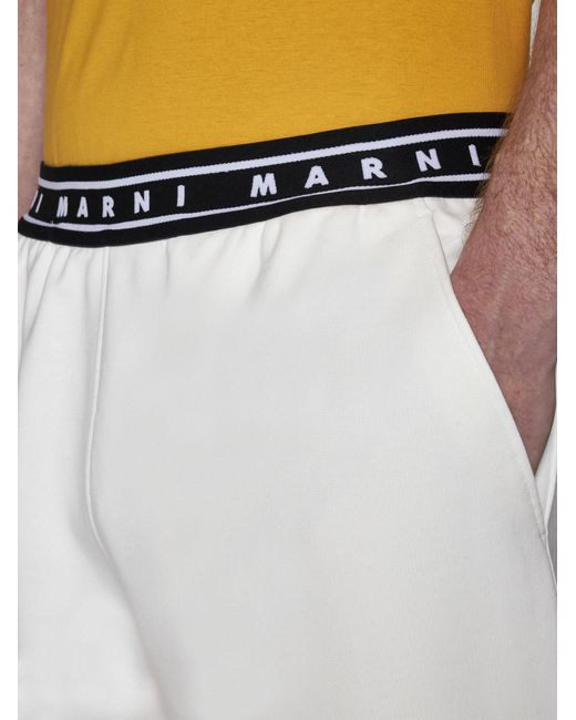 Marni White Logo-Tape Cotton Shorts for men