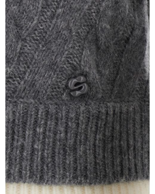 ShuShu/Tong Gray Wool Top With Boat Neck And Bow Detail Merino