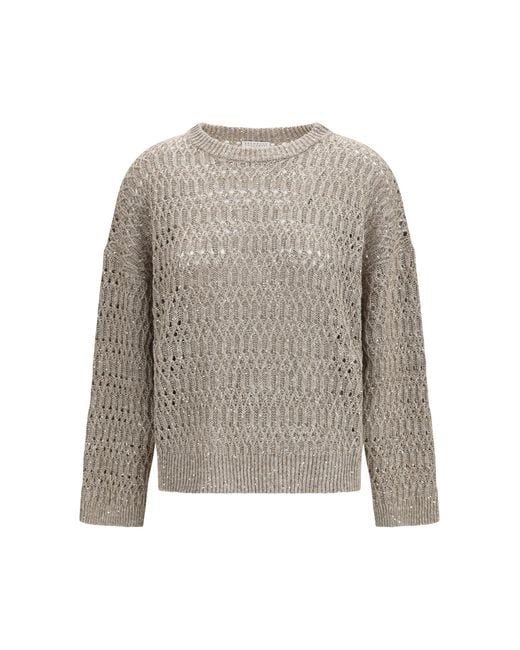 Brunello Cucinelli Gray Openwork Sweater Silk