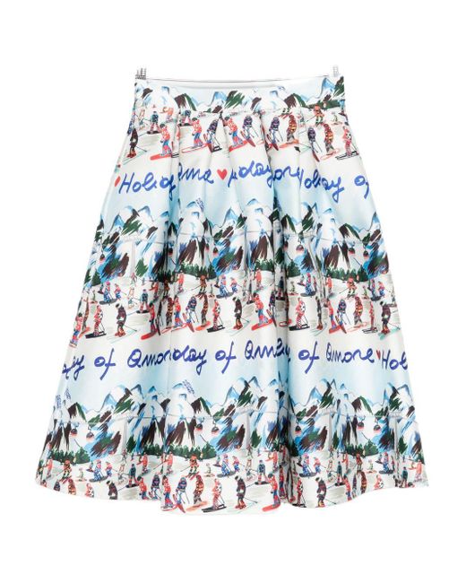 ALESSANDRO ENRIQUEZ White Printed Midi Skirt