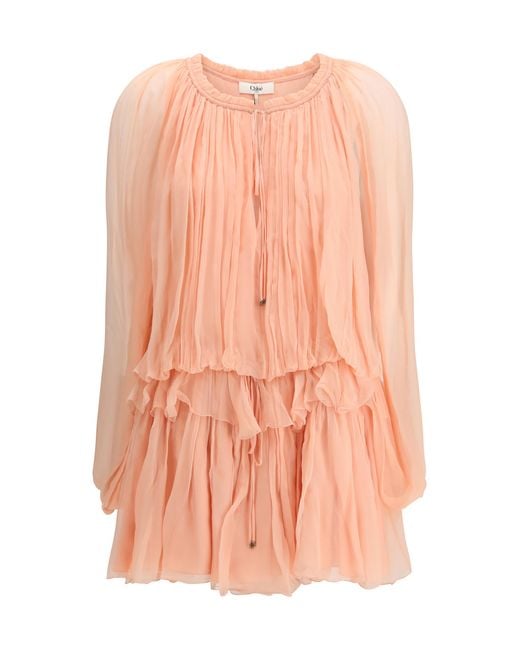 Chloé Pink Mini Dress With Cape Silk Outer