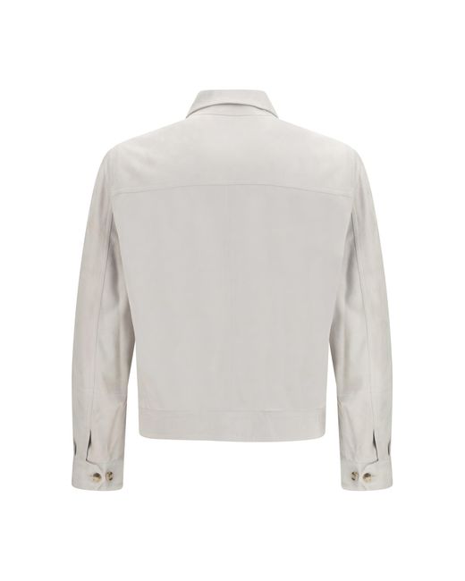 Brunello Cucinelli White Suede Jacket Leather for men