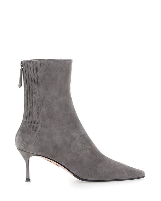 Aquazzura Gray Ankle Boots Suede 6.5 Cm Heel Kid