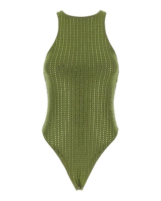 VENUJA Green One-Piece Swimsuit With Racerback And Striped Sequins