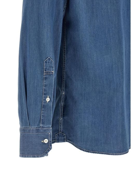 Brunello Cucinelli Blue Cotton Blouse for men