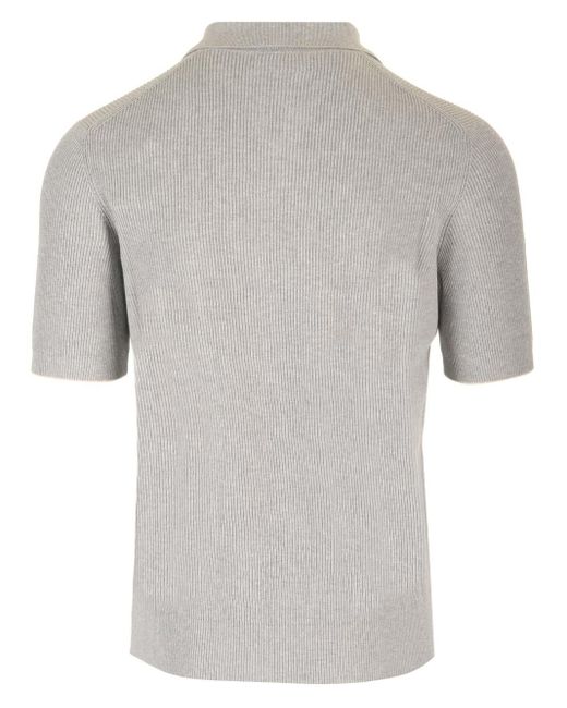 Brunello Cucinelli Gray Knitted Polo Shirt for men