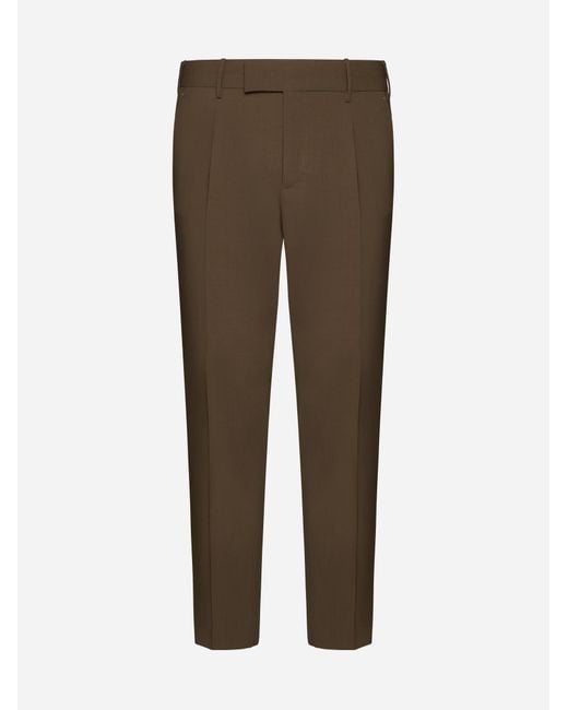 PT Torino Brown Dieci Stretch Wool-Blend Trousers for men