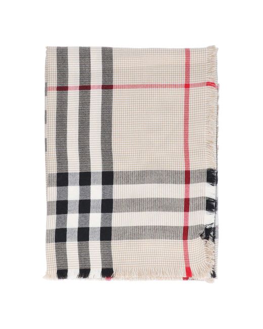 Burberry White Check Pattern Scarf