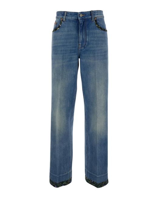 Valentino Blue Jeans With Floral Details Viscose