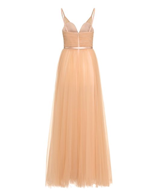 Elisabetta Franchi Natural Red Carpet Pleated Tulle Dress