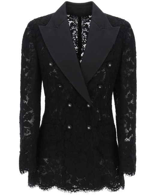 Dolce & Gabbana Black Turlington Double-Breasted Lace Blazer
