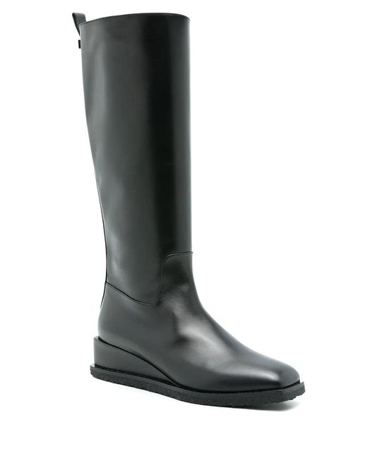 Ferragamo Black Ferragamo Wayde Leather Wedge Boots