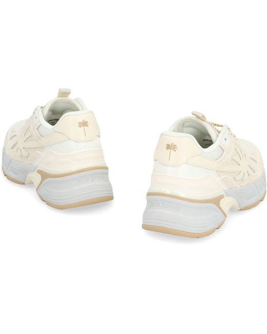 Palm Angels White Leather And Fabric Low-top Sneakers