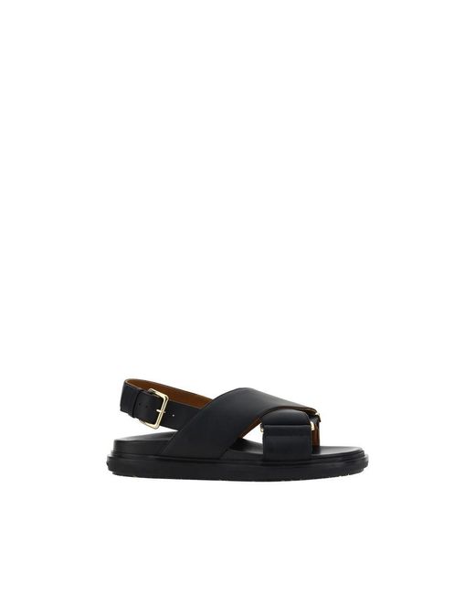 Marni Black Calf Leather Bos Taurus Flat Sandals for men